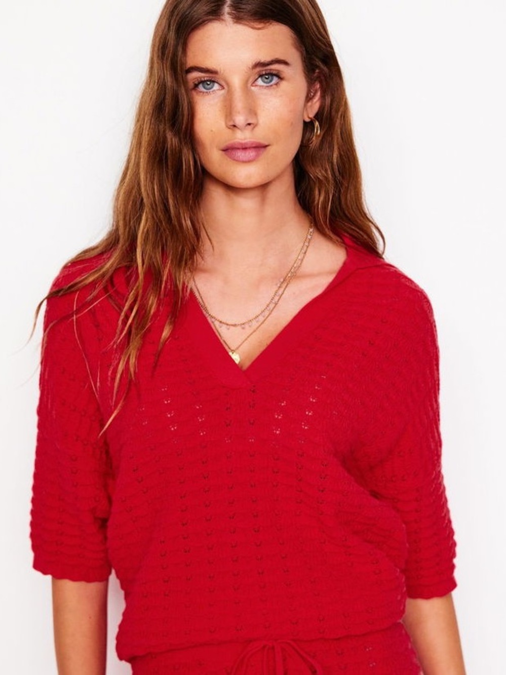Boden Red V-Neck Polo Knit Sweater. Size Small
